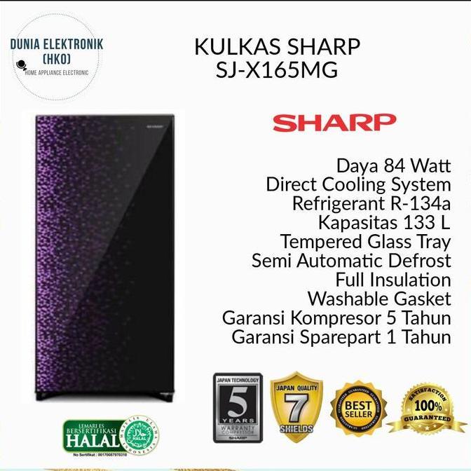 KULKAS SHARP SJ-X165MG SJ X165 MG LEMARI ES 1 PINTU LOW WATT 133 LITER