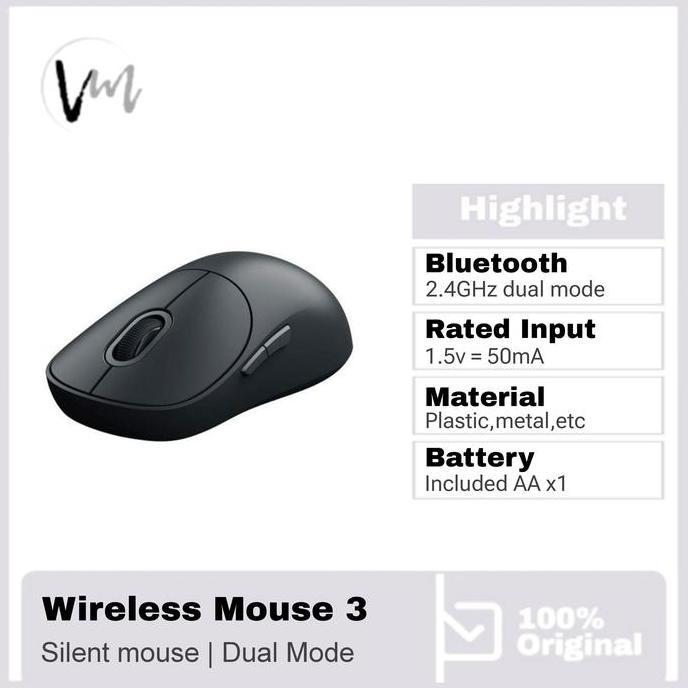 TERBARU - Xiaomi Wireless Mouse 3 Bluetooth 2.4GHz DualMode 1200DPI USB Receiver