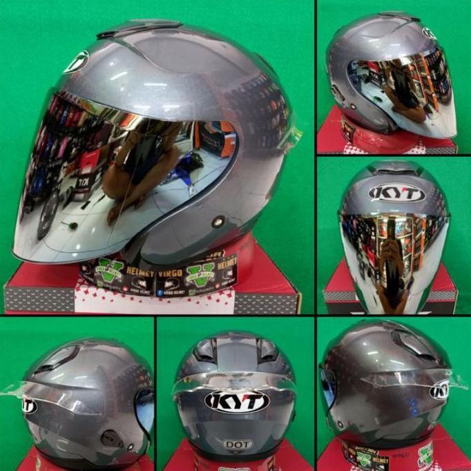KYT HELM KYOTO SOLID GUNMETAL+VISOR IRIDIUM+SPOILER PAKET GANTENG