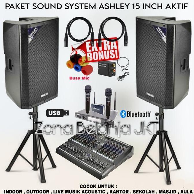 SPESIAL PROMO Paket Sound System Indoor Outdoor Speaker Ashley 15 Inch Aktif (SET 2)
