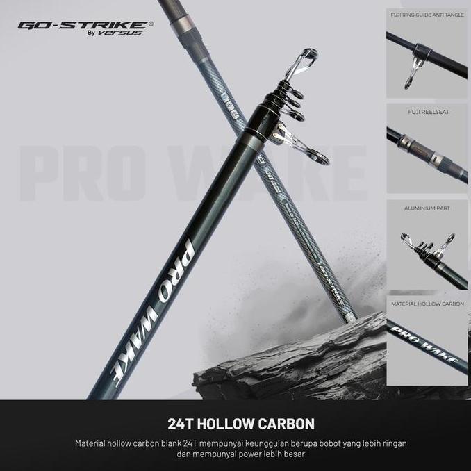 Joran Pancing Gostrike Pro Wake Surf Rod 24T Hollow Carbon, Fuji Guide Max Drag 25KG + Paralon