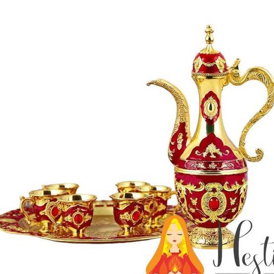 Home Pro Turkish Kettle Teko Arab Aladin Set Cangkir Teh Nampan Emas