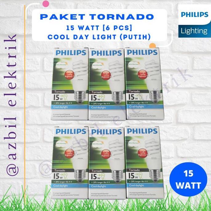 TERMURAH - Paket Lampu PHILIPS Tornado 15 Watt E27 (isi 6 pcs) - Putih