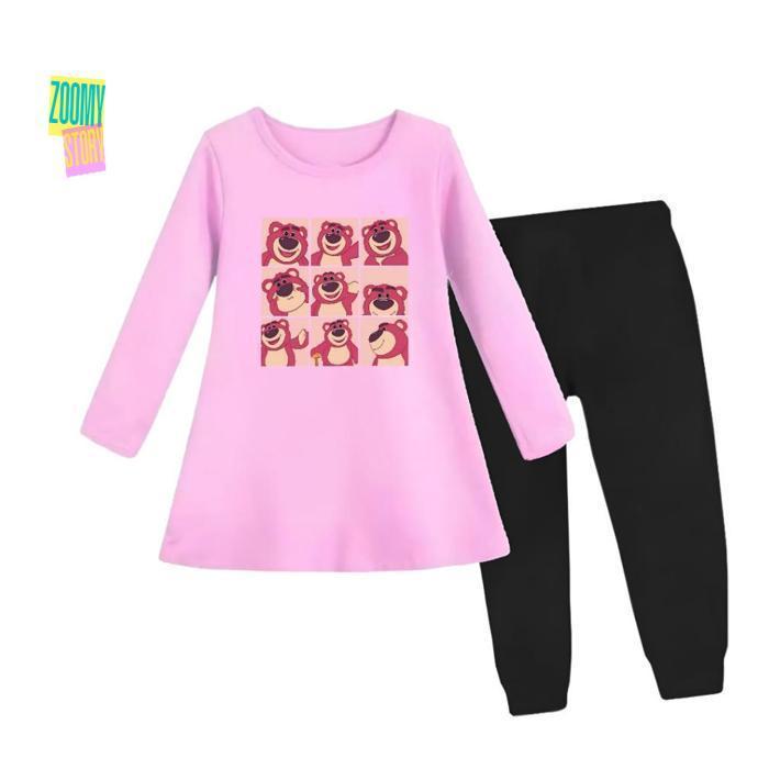 ed-7 My56 Setelan Anak Tunik Lengan Panjang Motif Lotso Bear Umur 3-11 Tahun Original Original