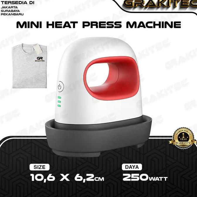 Grakitec Mesin Heat Press Mini Sablon Kaos, Logo, Topi (Sablon Press Logo, Kaos, Lengan, Saku Baju, 