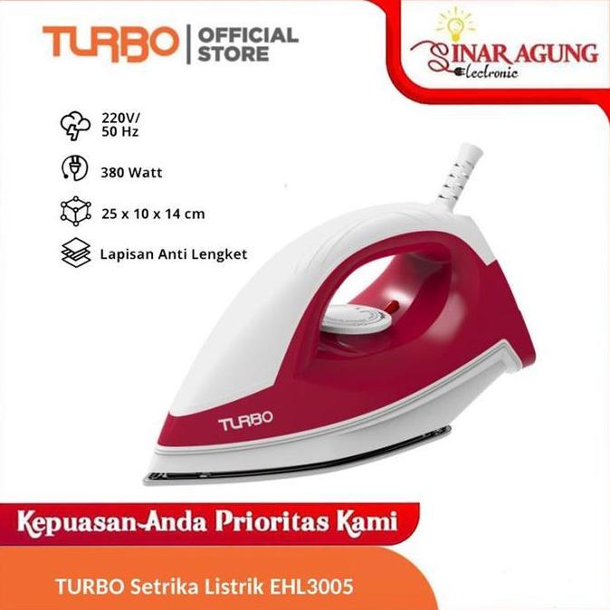 TURBO EHL3005 / EHL-3005 SETRIKA LISTRIK MERAH - GARANSI