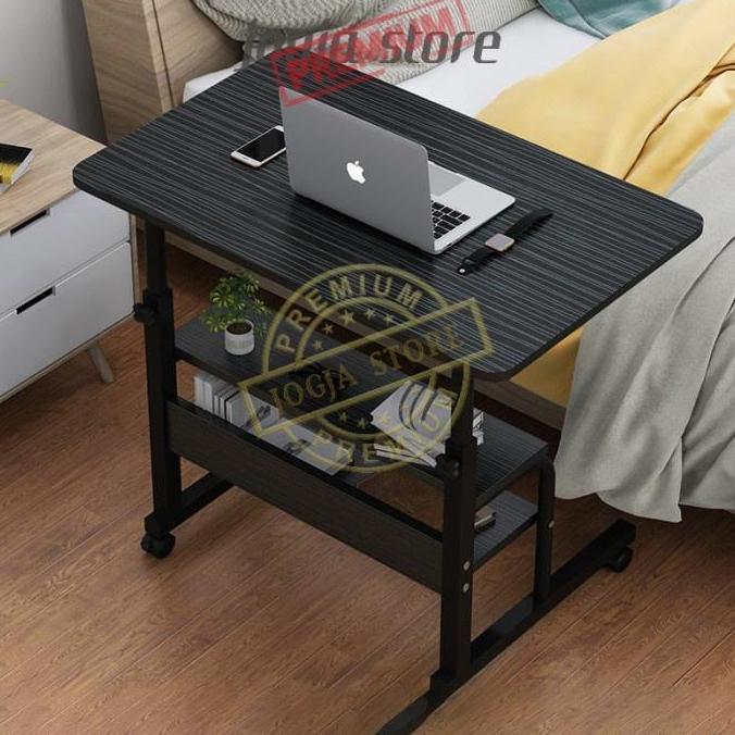 Meja Laptop / Meja Kerja / Meja Santai Portable / Meja Belajar Samping Kasur with Rak Tingkat Susun