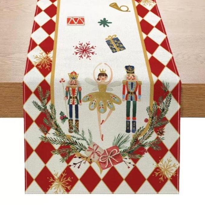 Everything - Table Runner Christmas Motif Natal Nutcracker Taplak Meja Makan Kain TP