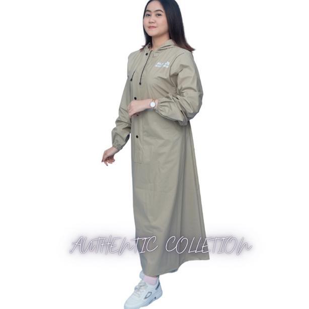Jas Hujan Wanita Gamis Syari Muslimah Dewasa Jumbo Tebal Bahan PVC Karet Elastis Tahan Air Jas Hujan
