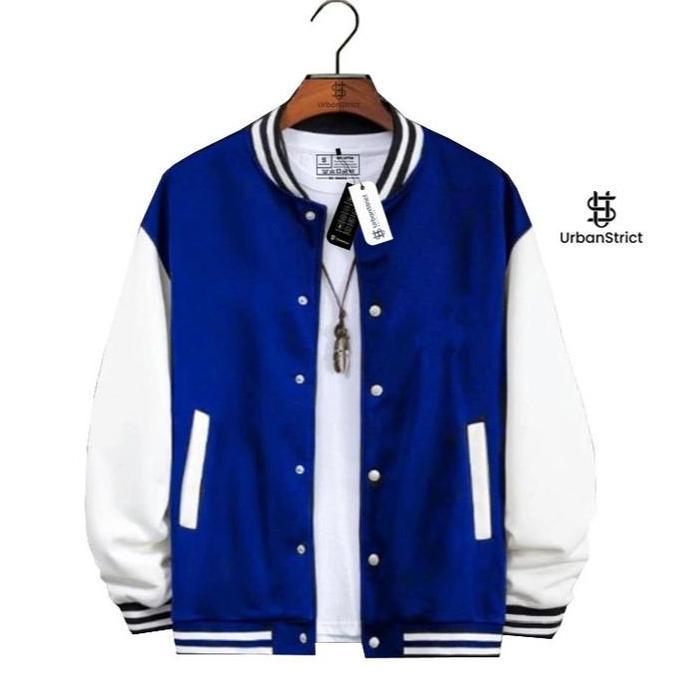 Urbanstrict - Varsity Baseball Jacket Distro Unisex Polos Biru Putih Jaket Varsity TS