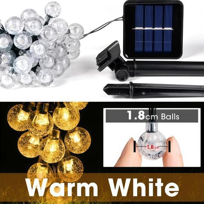 Promo Lampu String Surya Led Anti Air/Tali Lampu Gelembung Surya/ Lampu Pohon Natal/ Lampu Warna War