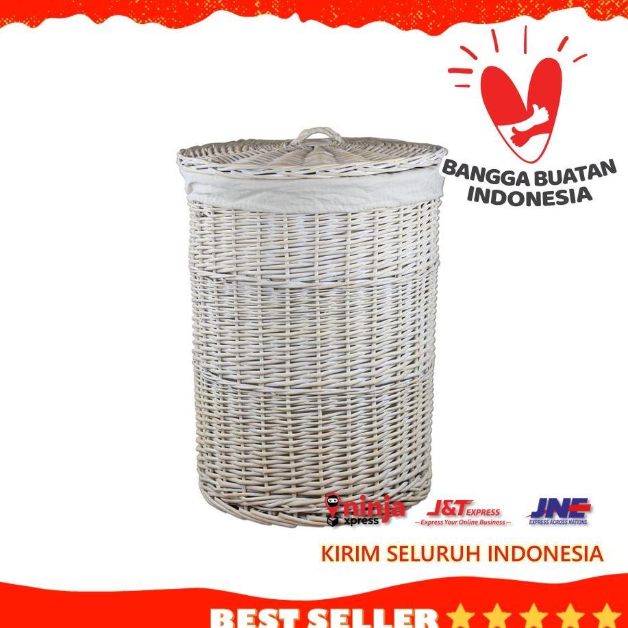 Keranjang Laundry Bulat Rotan Alami Anyaman Untuk Pakaian Kotor Tempat Cucian Keranjang Laundry