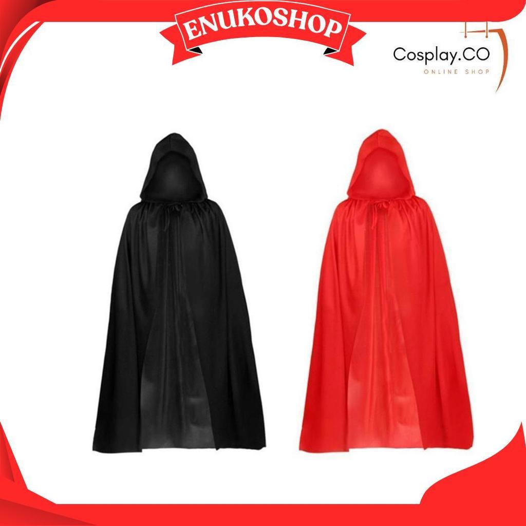 Cosplay Jubah Hitam Polos Plus Hoodie Kostum Halloween Pria Dan Wanita Ori