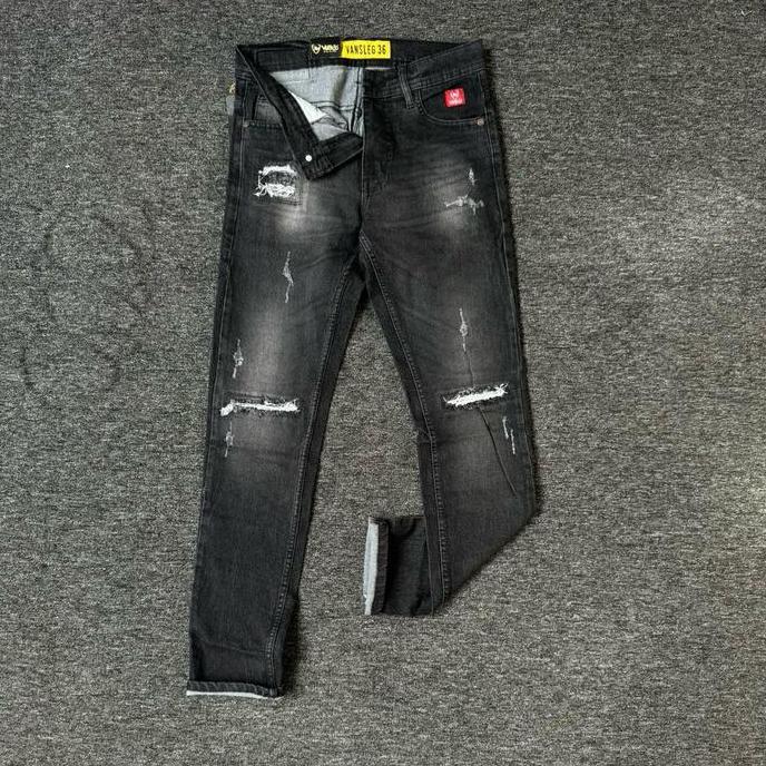 DF309>> SIZE 28-33 [FLASH SALE+COD]Celana Jeans Panjang Cowok VLG36 Sobek Lutut Tidak Tembus - Hitam