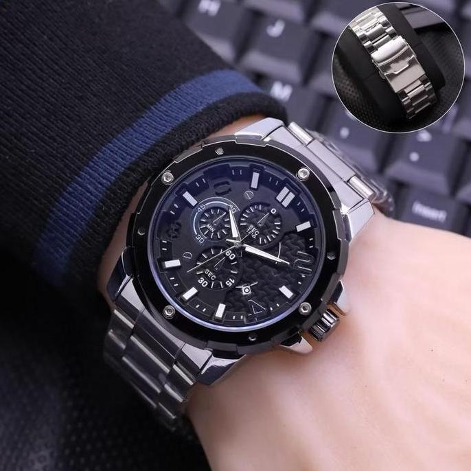 DF400>> Jam Tangan Pria Sporty FX-528 Rantai Stainless Steel Chrono Tanggal Aktif Analog - Jam Tanga