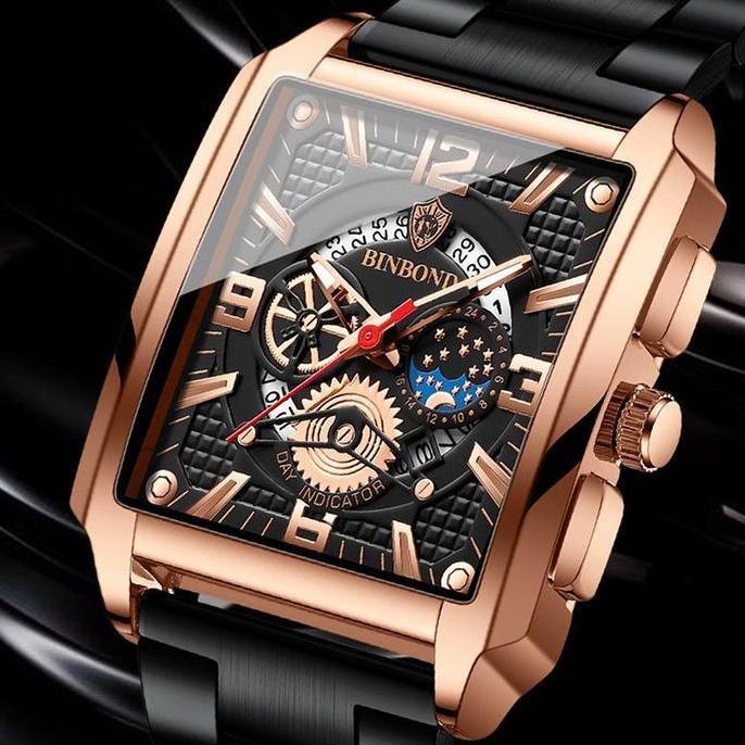 DF90>> BINBOND C25 Jam Tangan Pria 100% Original Petak Terbaru Bisnis Tanggal Analog Stainless Steel