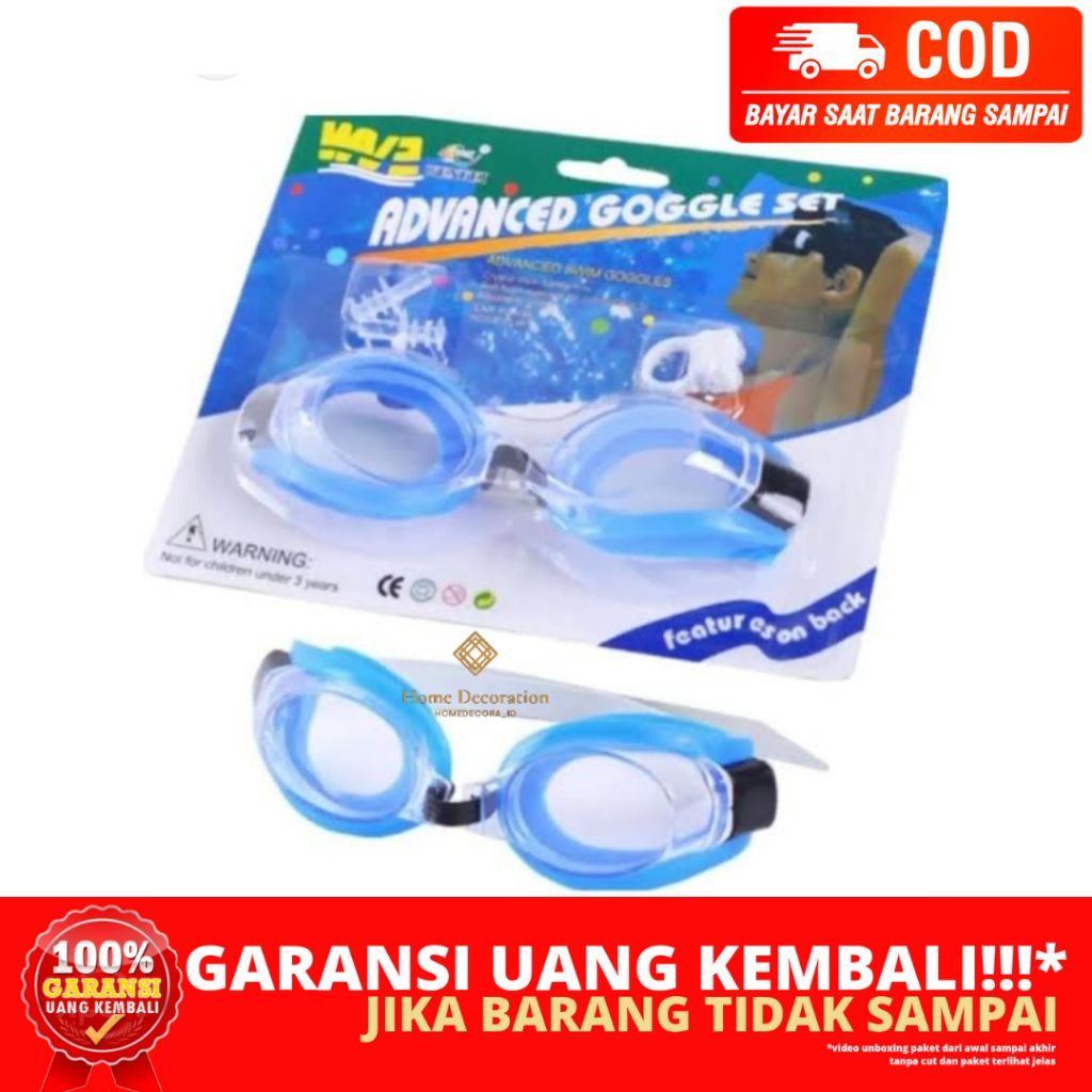 (HOMEDECORA_ID) SWIMMING GOGGLE SET PERALATAN KACAMATA BERENANG ANAK DAN DEWASA ALL SIZE BISA DIKECI