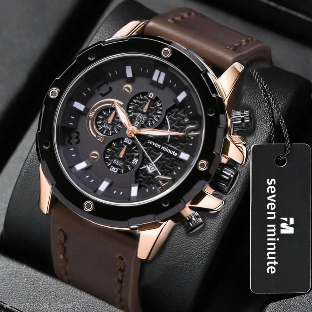 SEVEN MINUTE M729L KULIT JAM TANGAN PRIA ORIGINAL TANGGAL TAHAN AIR WATER RESISTANT Jam tangan pria