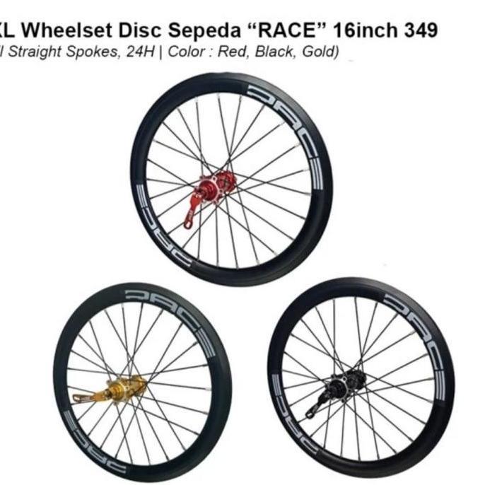 Wheelset Velg Set 16 Plus 349 Mxl Race Disc Brake 16+ 349 Roda Sepeda Set Velg Lengkap Depan Belakan