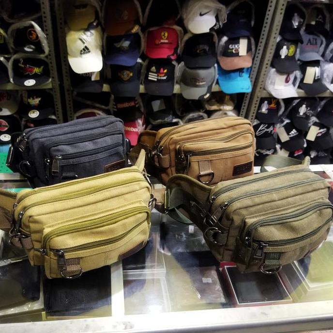 Tas pinggang kanvas pria kanvas import/ waistbag canvas import