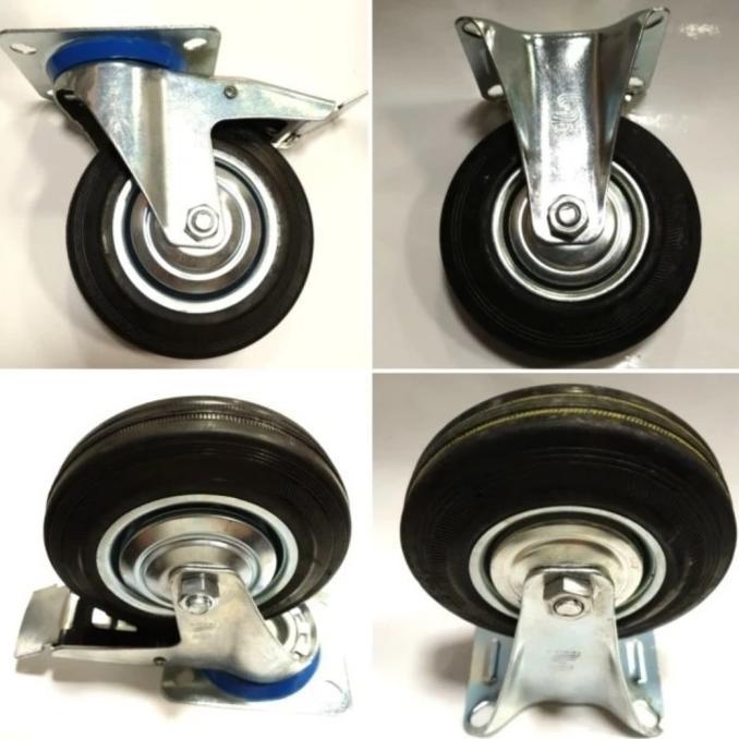 Roda Troli Karet Hitam 5 Inch 2 Rem 2 Mati Roda Troli