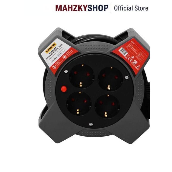 Krisbow 5 mtr Kabel Roll - Abu-Abu Extension Cable Kabel Gulung Power Reel Kabel Listrik Cable Roll 