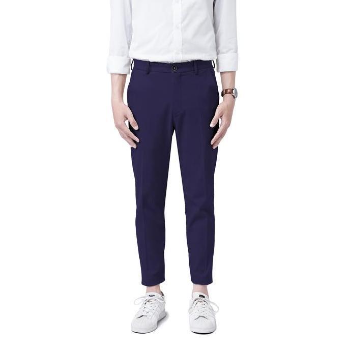 KASUAL Celana Chino Ankle Pants Slim Fit Navy Blue Pria