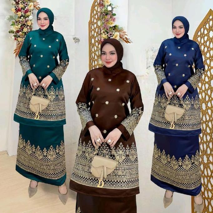 Promo Setelan Tunik Kurung Melayu Bordir||Set Kurung Melayu||Set Kurung Bordir Muslim Wanita Baju Ka