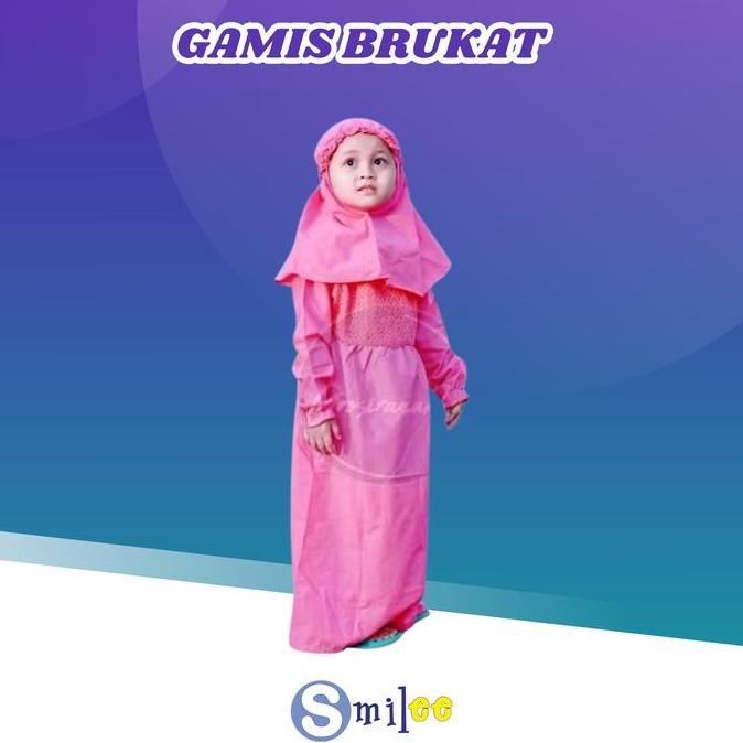 Promo gamis kerudung anak aplikasi brukat pink fanta  Baju Katun COD