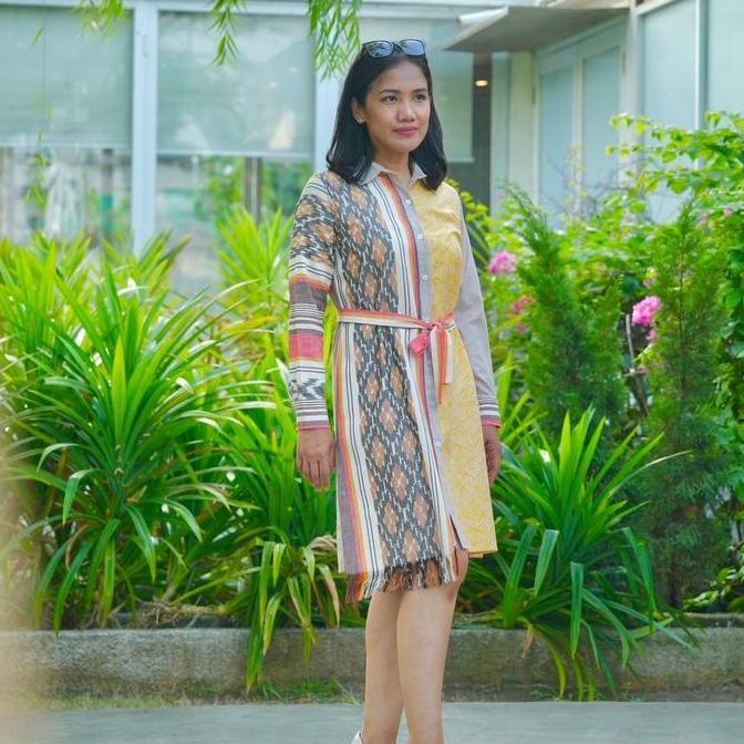 Promo Tunik Tenun dan Batik B1136 Cream Katun COD