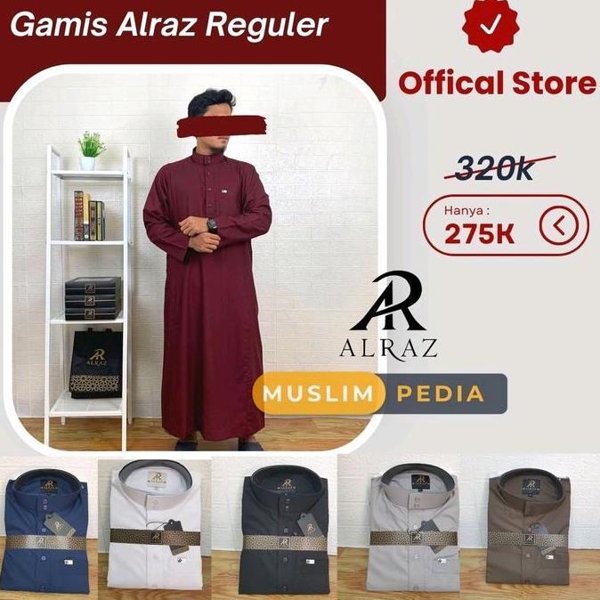 Promo Alraz Fashion Muslim pria Baju Gamis Jubah Alraz Katun Kancing Reguler Original Dewasa COD