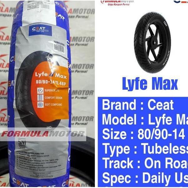Ceat Lyfe Max Ring 14 Tubeless Ban Tubles Motor Matic 8090 9090