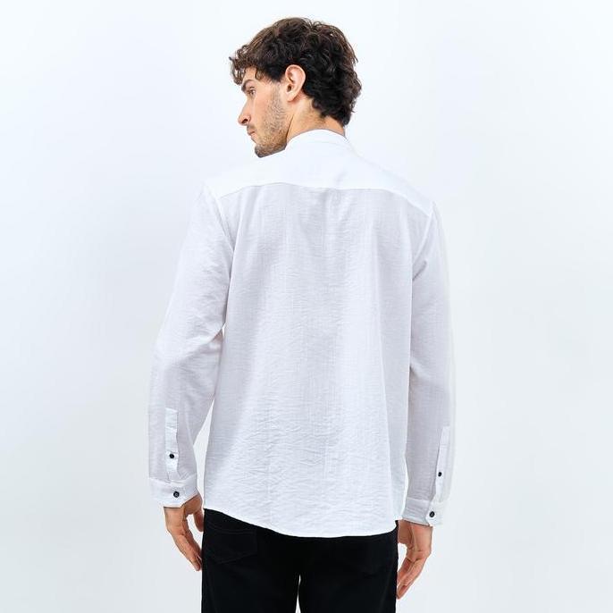 Promo Emba Denim - Naraya One Kemeja Koko Pria Lengan Panjang Polos Regular Baju Fit  Kancing Putih 