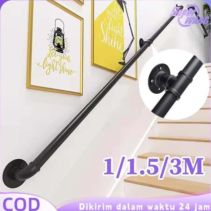 Pegangan Tangga Rumah 1/2/3 Meter Pegangan Tangga Anti-Selip Pipa Industrial Pegangan Besi Tangga SH