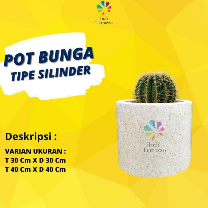 Terlaris Indi Terazzo Pot Silinder Teraso Putih - Pot Teraso Putih Minimalis