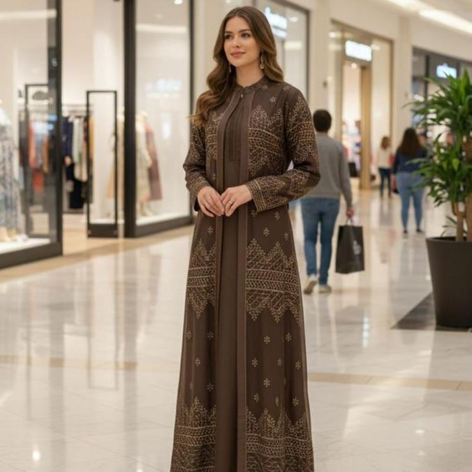 Gamis Melly kombinasi motip tile sapto mix satin cristal Terlaris