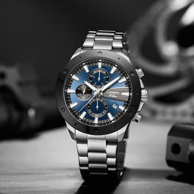 Promo Buy 1 Get 1  Cristiano Aillen Jam Tangan Pria Analog 8897 Rantai Stainless Steel Chronograph K