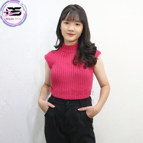 Promo Turtle Neck Tanktop Rajut / Tank top kerah tinggi rajut wanita COD