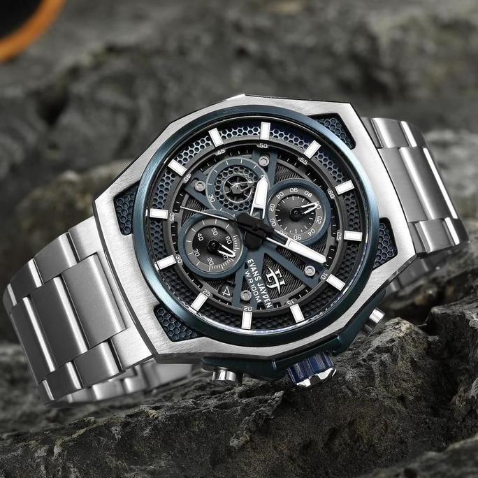Promo Buy 1 Get 1  Evans Jayden Jam Tangan Pria EJ 9585 Rantai Stainless Steel Chronograph Kaca Sapp