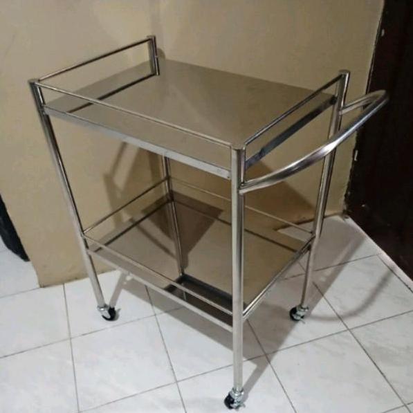Promo Meja Trolley Instrumen 2 Rak ( Stainless ) Trolley Medis Rumah Sakit Cod
