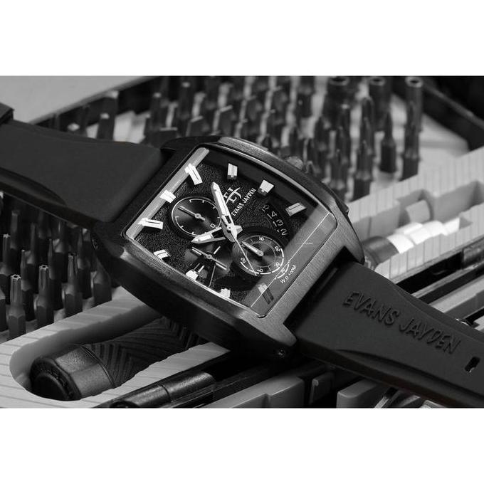 Promo Buy 1 Get 1  Evans Jayden Jam Tangan Pria 9546 Rubber Silicon Chronograph Kaca Sapphire Water 