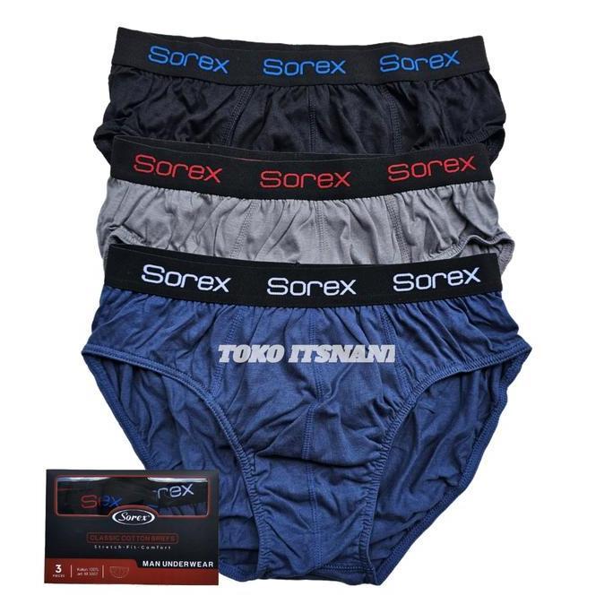 DF3 - Cd Pria Sorex M 3007 Katun Karet Boxer Isi 3pcs | Celana Dalam Cowok Sorek Berkualitas