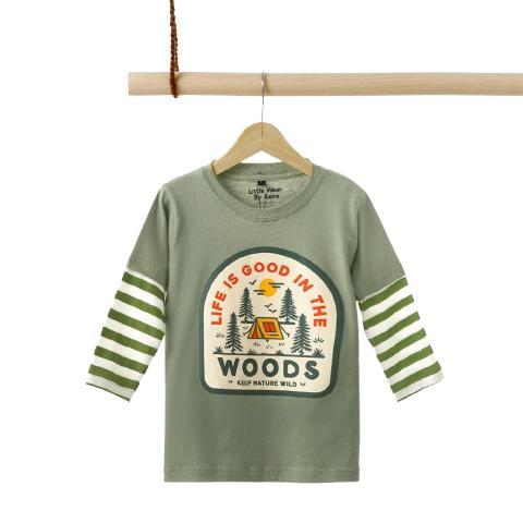 AZIRA Kaos Anak Lengan Panjang Salur | Baju Anak | Atasan Anak | Warna Sage Green