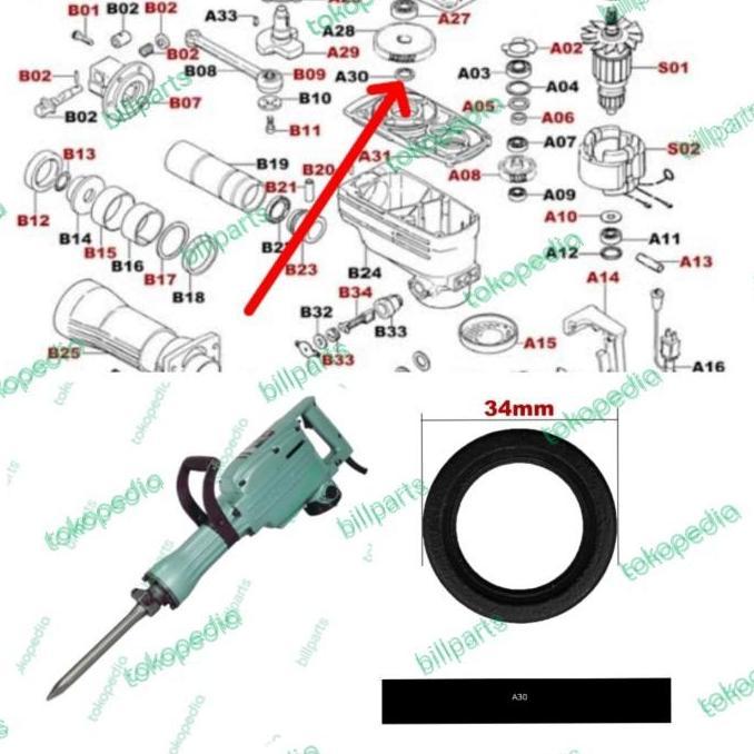 >>>>>] part ph65 jack hammer hitachi no.A30 bobok aspal PH 65 sparepart