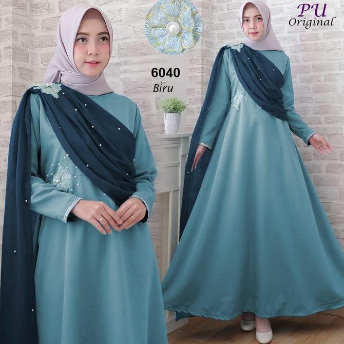 Terbaru 5320 Gamis Biru Muda Soft Pastel Gamis Terbaru Hias Mutiara Murah 5819