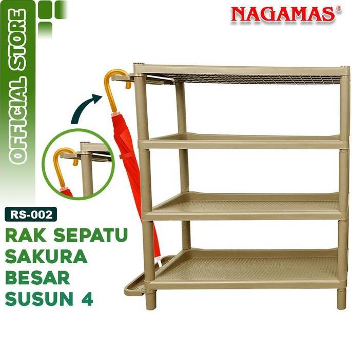 NAGAMAS Rak Sepatu Premium Sakura Besar 4 Susun / Rak Sepatu 4 Susun / Rak Serbaguna Plastik