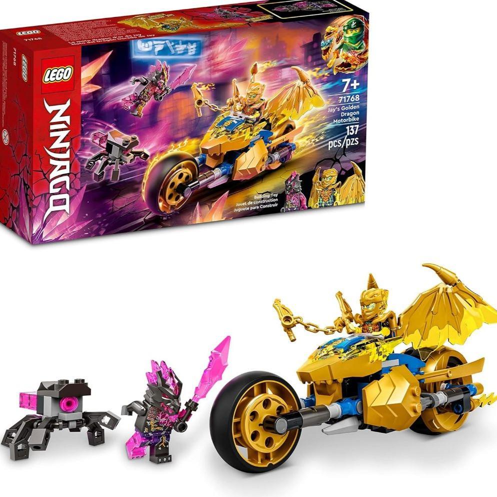 LEGO NINJAGO Jay's Golden Dragon Set, 71768 Toy Motorcycle with Dragon,