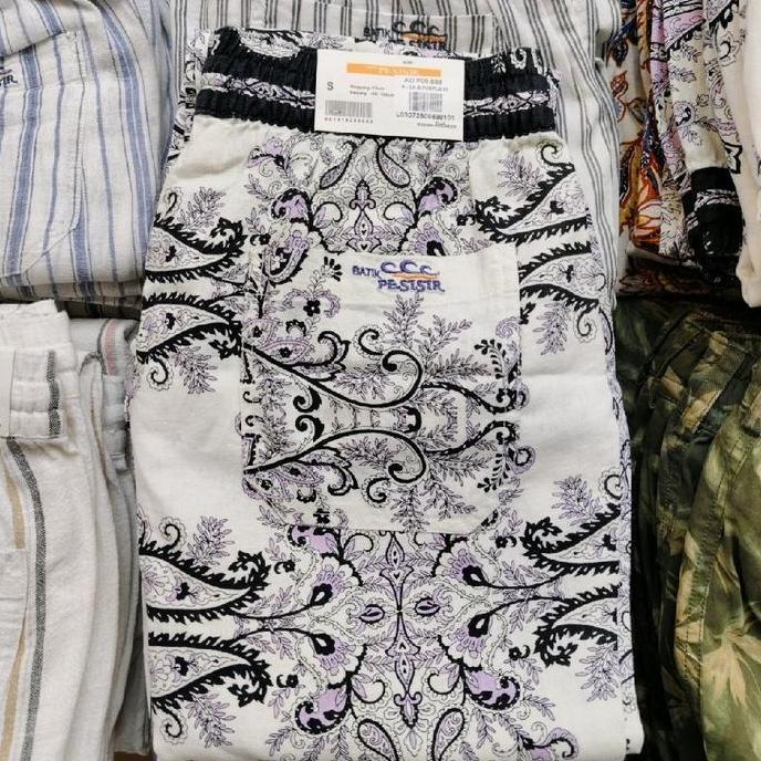 Celana Panjang Pria Linen Motif Kombinasi Warna Hitam Putih Ungu Terlaris