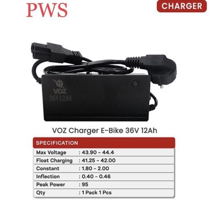 Charger Voz Ebike Accu Aki Baterai Battery Sepeda Listrik 36v 12Ah