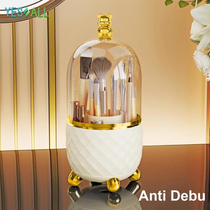 YESALL Kotak Makeup / Organizer Beruang Imut - Rak Kosmetik & Tempat Kuas Putar 360 | Tempat Brush /